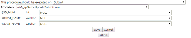 Sample stored procedure in campus portal interface.